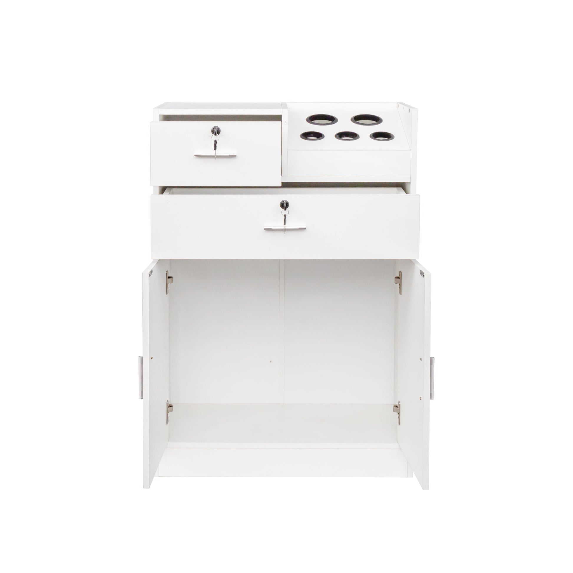 Locking Beauty Salon Storage Cabinet Hair Dryer Holder Stylist Equipment Drawer White Mdf