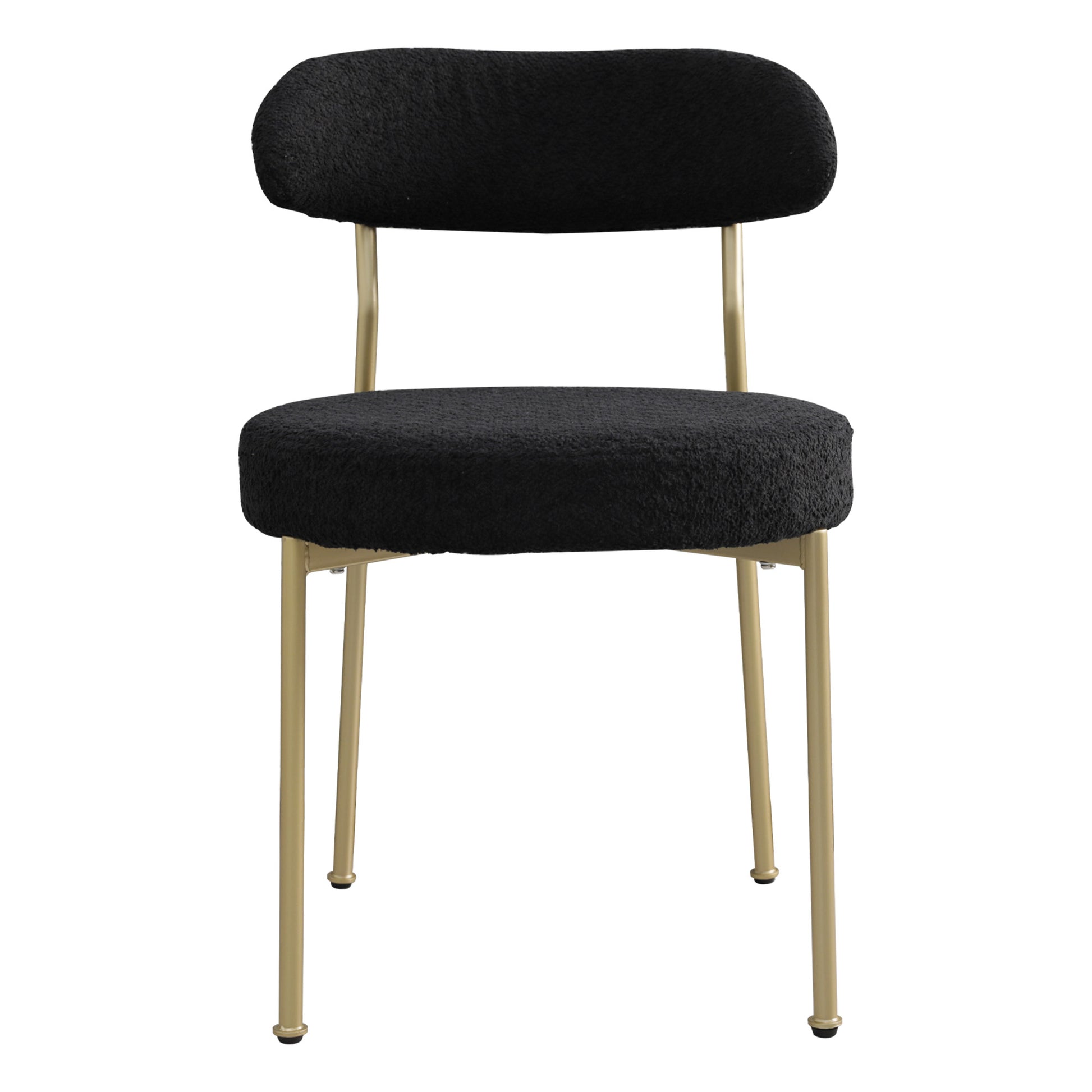 Boucle Upholstered Dining Chairs With Curved Backrest & Gold Metal Legs Set Of 4, Black Metal Black Gold Dining Room Foam Classic,Modern Dining Chairs Set Of 4 Or More Fabric Metal