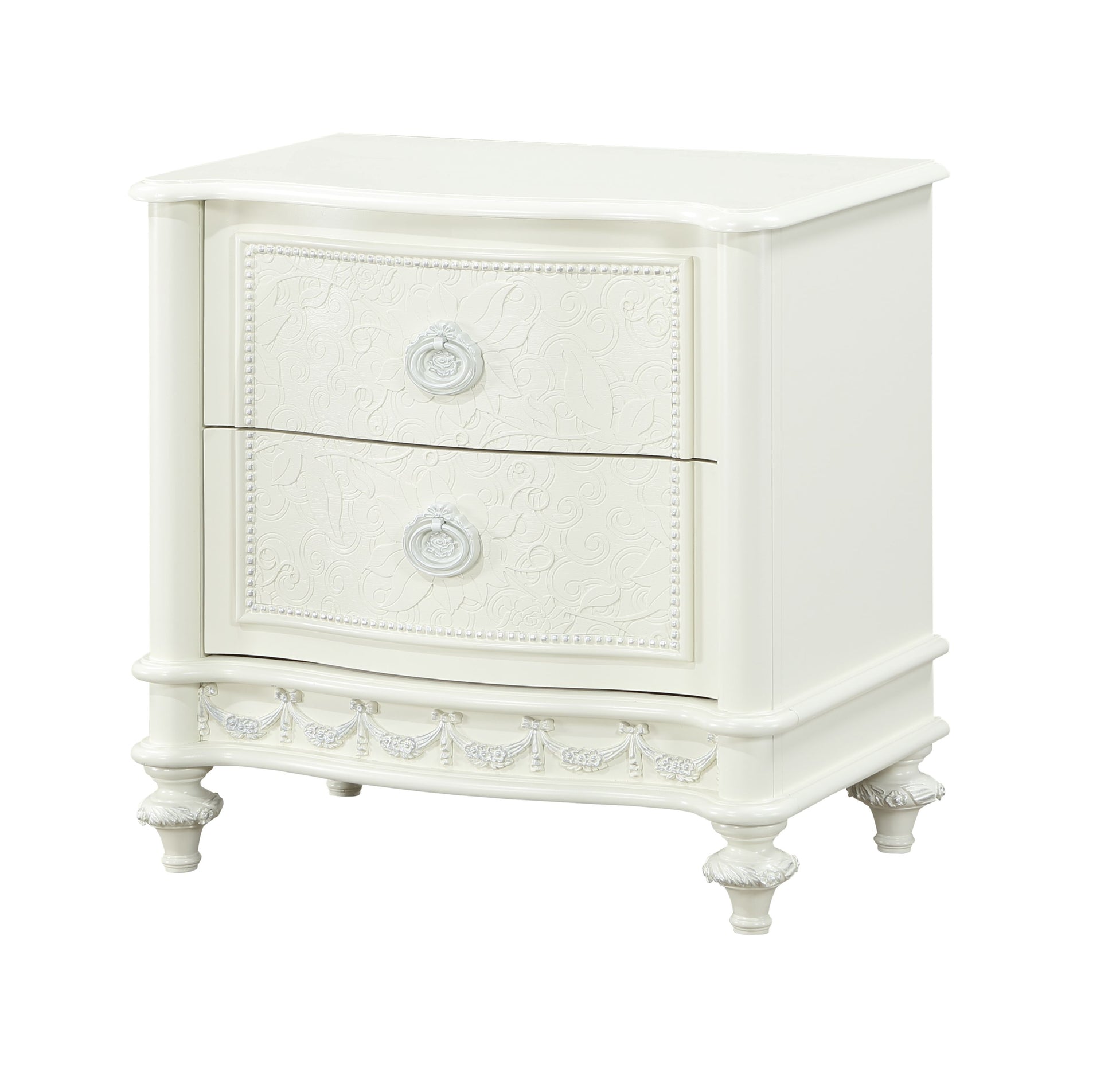 Dorothy Nightstand W 2 Drawers, Ivory Finish Bd02266 Ivory Wood