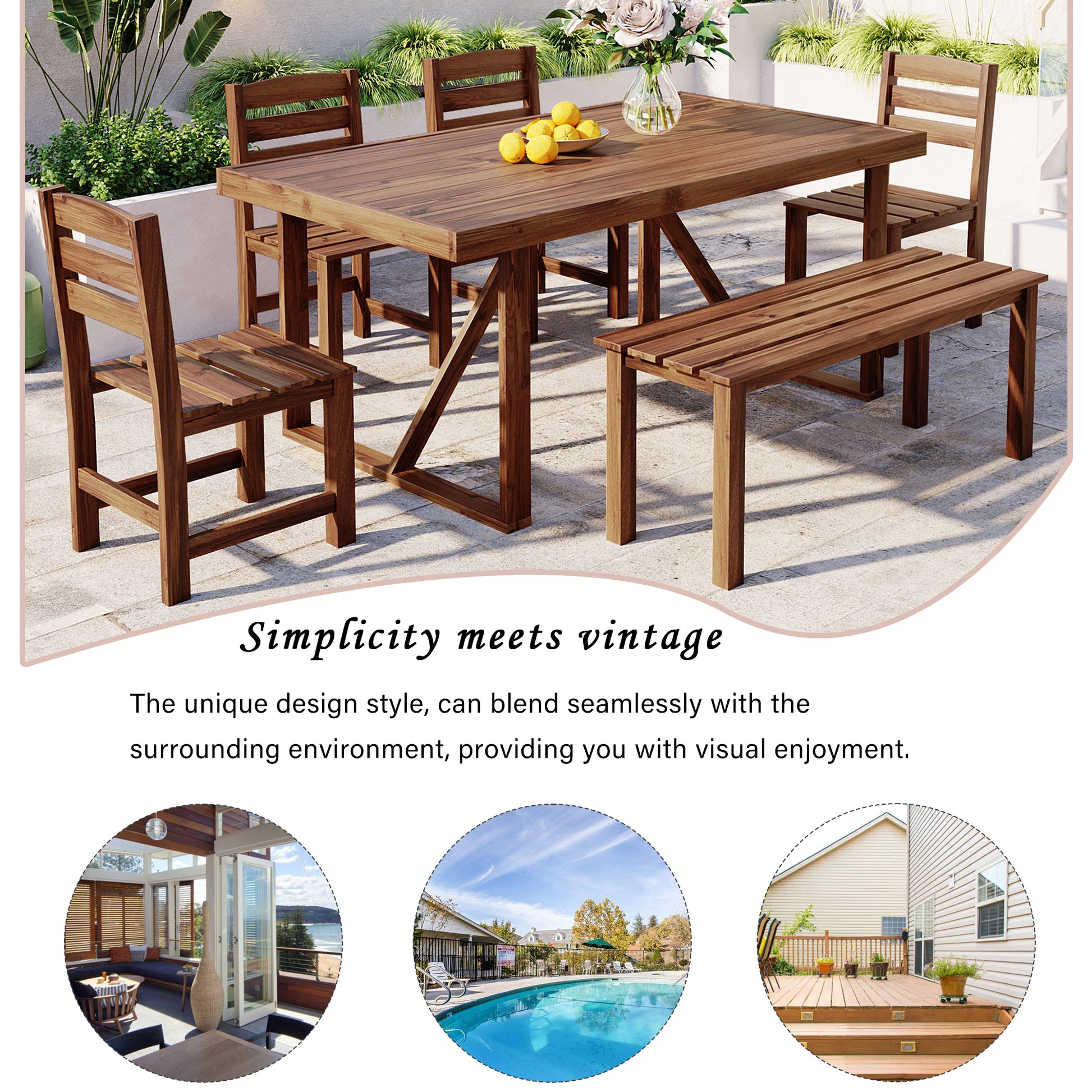 High Quality Acacia Wood Outdoor Table And Chair Set, Suitable For Patio, Balcony, Backyard Natural Wood Acacia Wood