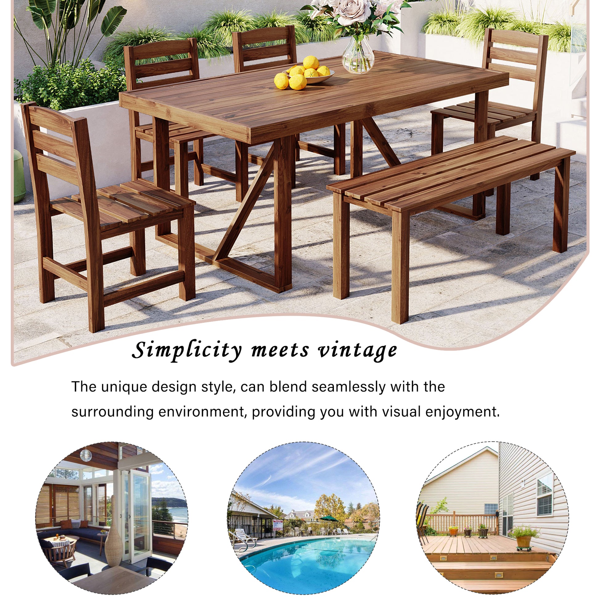 High Quality Acacia Wood Outdoor Table And Chair Set, Suitable For Patio, Balcony, Backyard Brown Acacia Wood