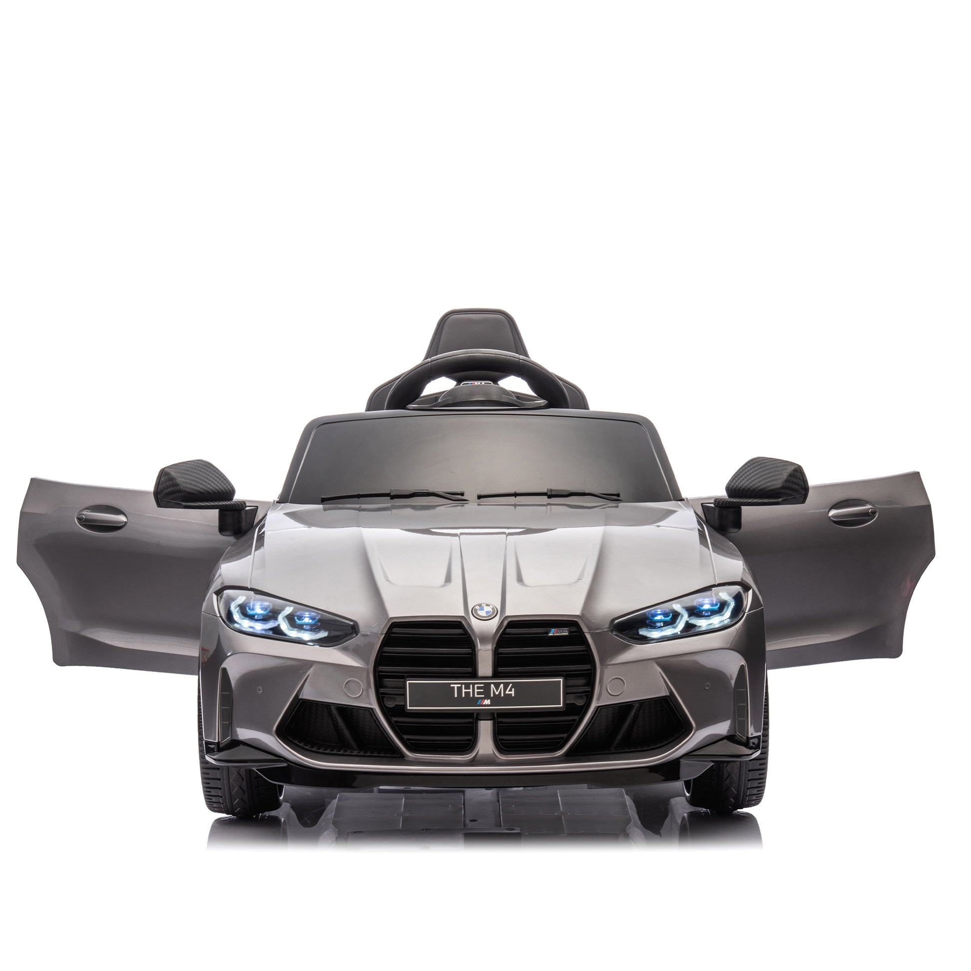 Bmw M4 12V Kids Ride On Painting Toy Car 2.4G W Parents Remote Control,Three Speed Adjustable,Power Display, Usb,Mp3 ,Bluetooth,Led Light,Story,A Handle With Wheels And A Pull, Easy To Carry Silver Polypropylene