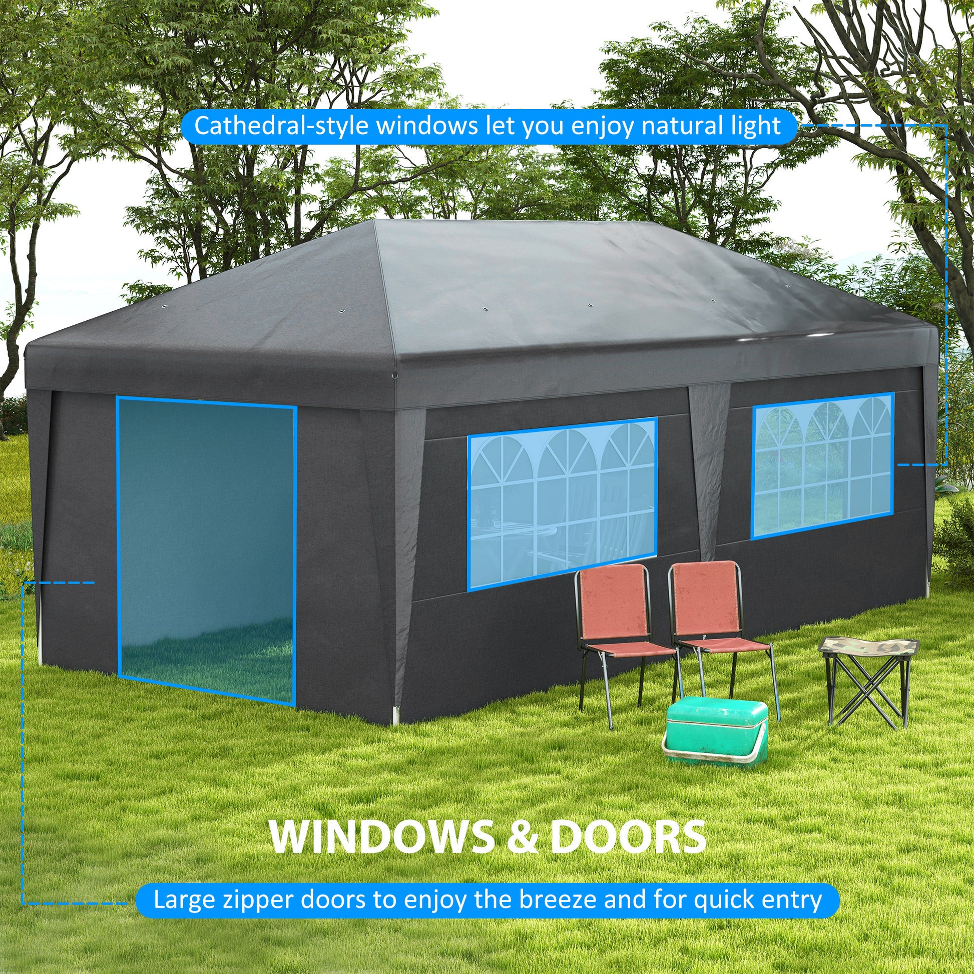 Outsunny 10' X 19.5' Pop Up Canopy Tent With Sidewalls, Height Adjustable Large Party Tent Event Shelter With Leg Weight Bags, Double Doors And Wheeled Carry Bag For Garden, Patio, Gray Gray Steel