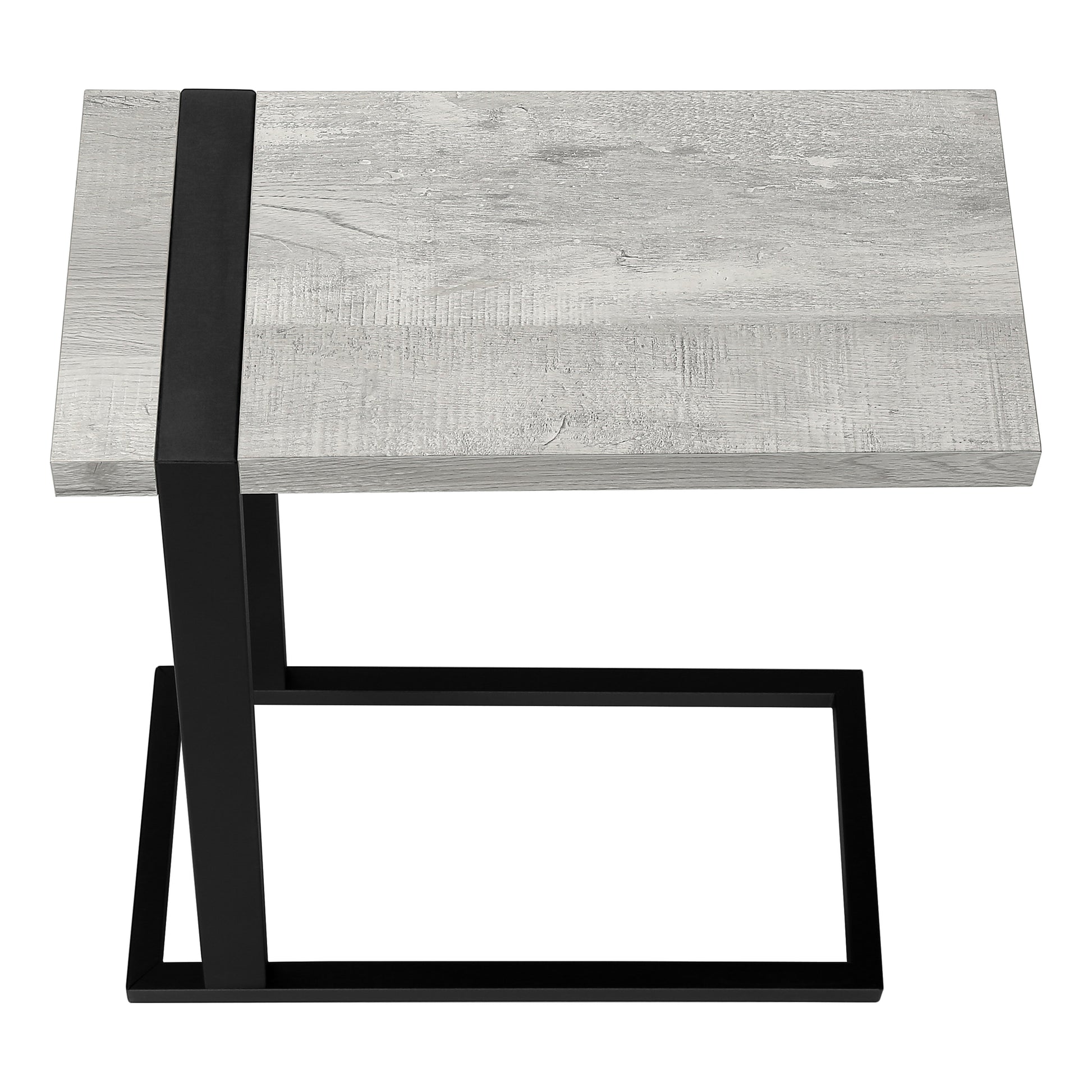 Accent Table, C Shaped, End, Side, Snack, Living Room, Bedroom, Grey Laminate, Black Metal, Contemporary, Modern Grey Mdf