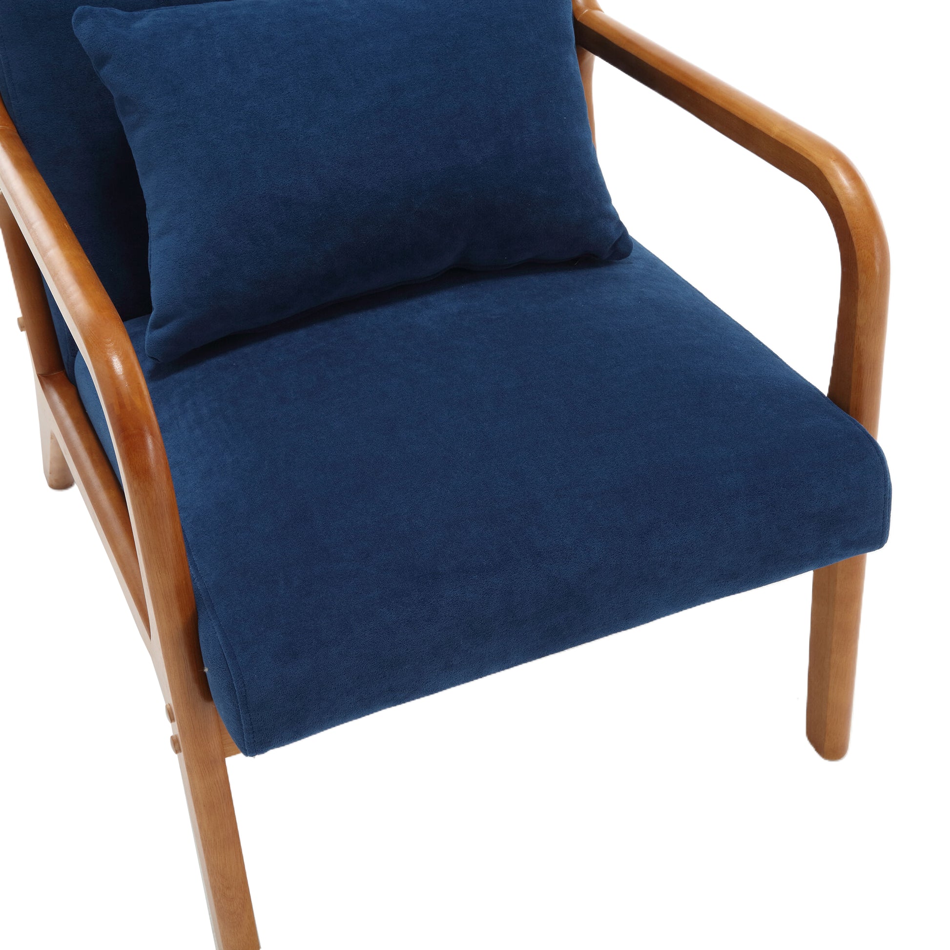 Coolmore Modern Accent Chair, Solid Wood Padding Lounge Armchairs With One Pillow For Living Room, Bedroom, Guest Room Navy Navy Brown Primary Living Space Modern Rubberwood Foam Velvet