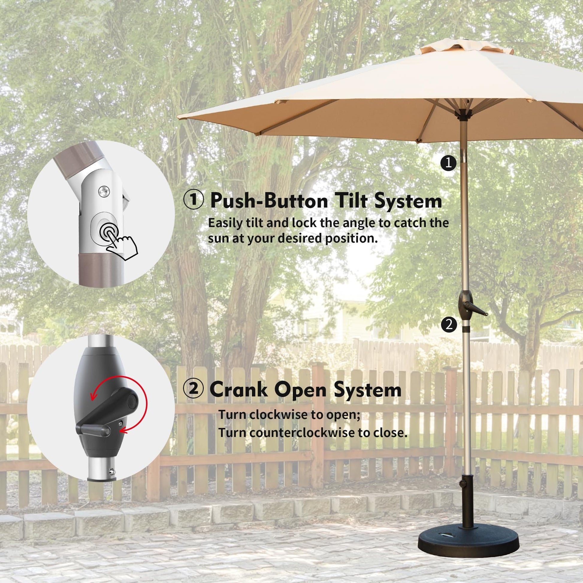 10Ft Patio Umbrella, Outdoor Table Umbrella With Push Button Tilt And Crank, Uv Protection Waterproof Market Sun Umbrella With 8 Sturdy Ribs For Garden, Deck, Backyard, Pool Beige Beige Round Uv Resistant Umbrellas Aluminium