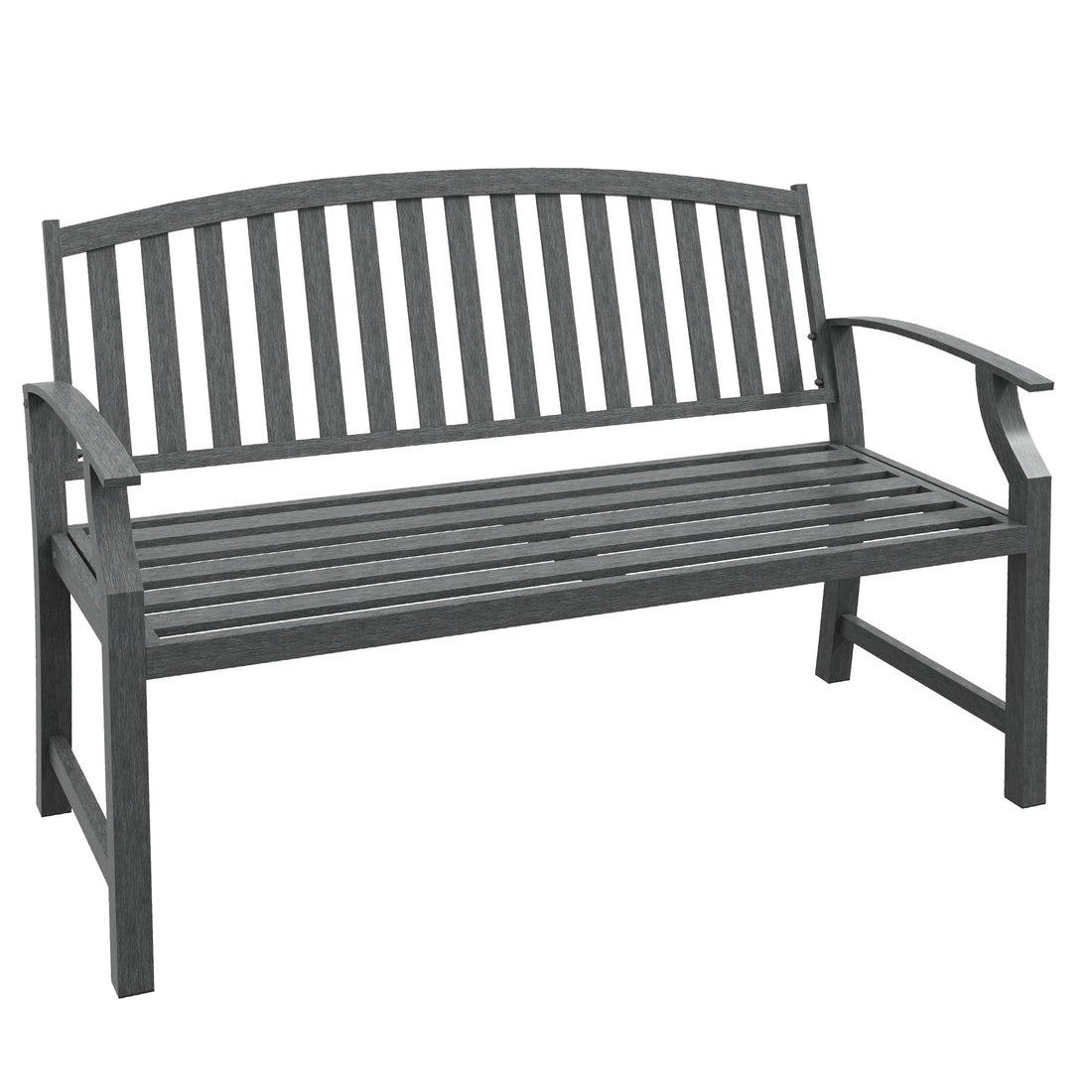 Outsunny 46" Outdoor Garden Bench, Metal Bench, Wood Look Slatted Frame Furniture For Patio, Park, Porch, Lawn, Yard, Deck, Gray Gray Steel