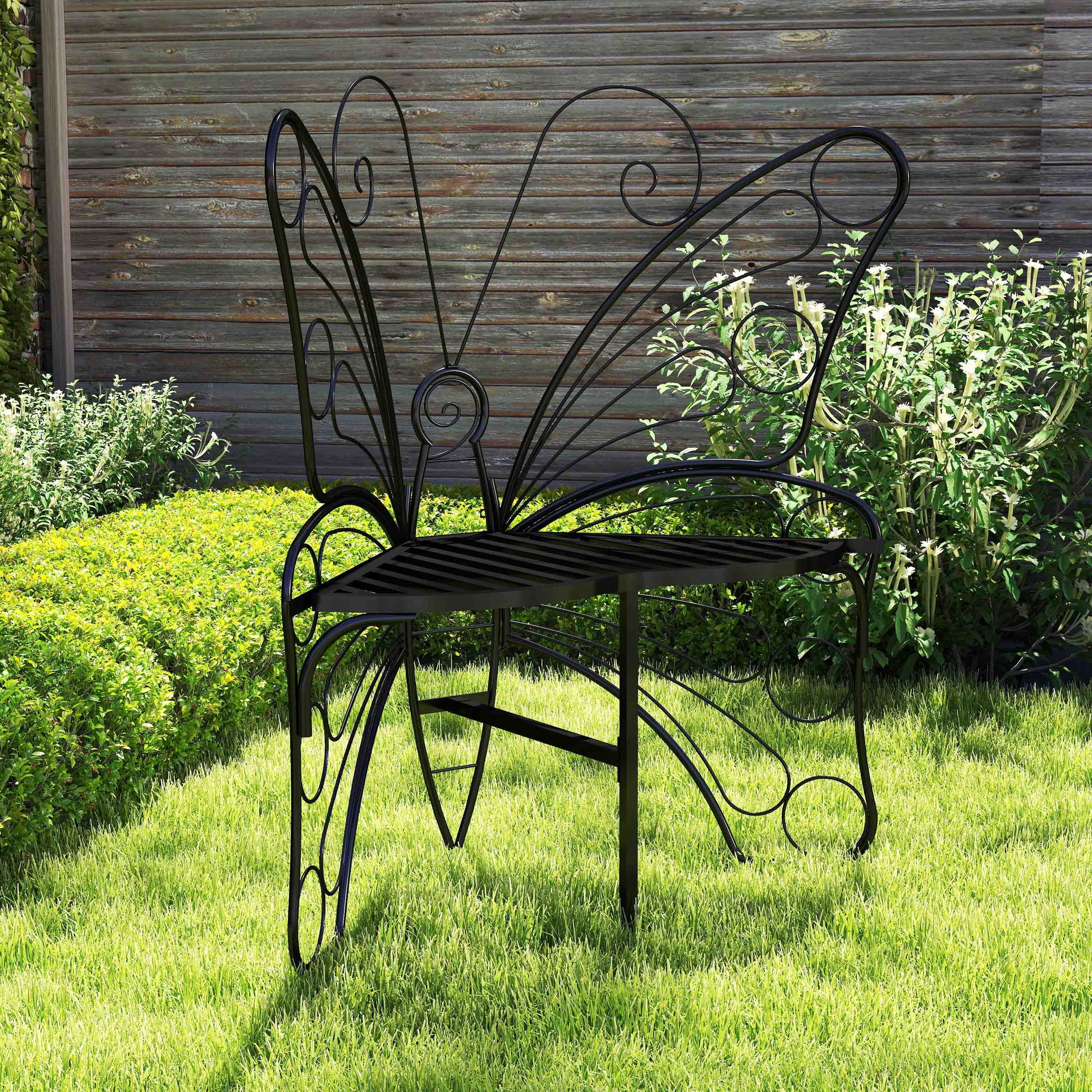 Modern Butterfly Cast Metal Garden Bench, Outdoor Bench Patio Seat, Park Bench Outdoor Seating For Garden, Yard, Park, Entryway Black Garden & Outdoor Metal