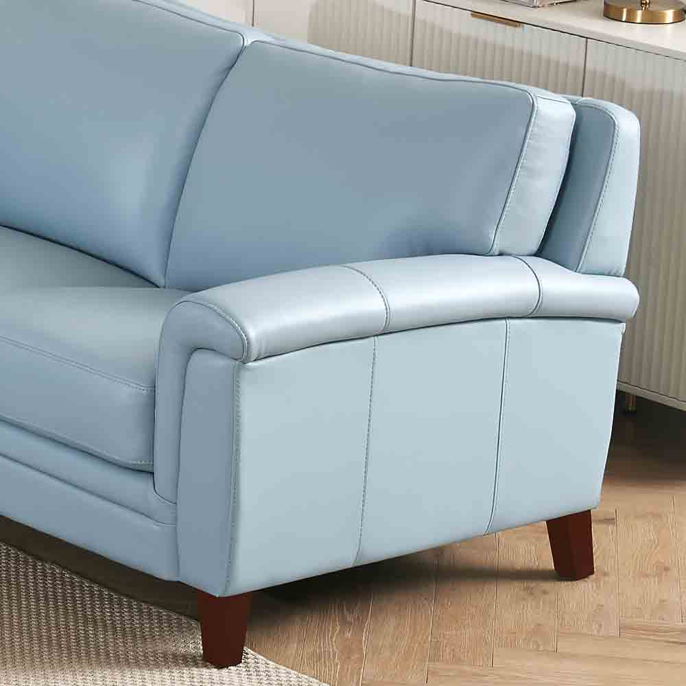 Westcott Leather Sofa Blue Memory Foam Genuine Leather 3 Seat
