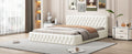 Queen Size Velvet Upholstered Platform Bed, With Luxurious Diamond Grid Headboard,Beige Queen Beige Plywood