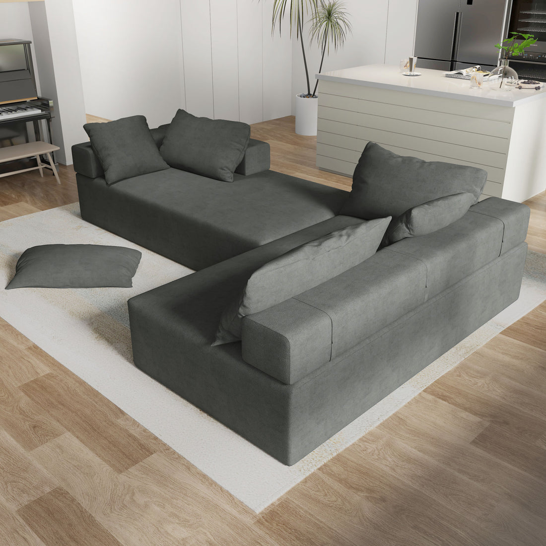 Modern Upholstered Sectional Sofa Couch Set,Modular 108" L Shaped Sectional Living Room Sofa Set With 6 Pillows,Free Combination Sofa Couch For Living Room,Bedroom Grey Foam Chenille 3 Seat