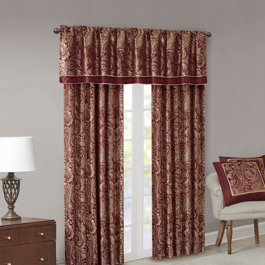 Jacquard Curtain Panel Pair 2 Pcs Window Panels Burgundy Polyester