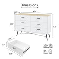 6 Drawer Dresser For Bedroom With Deep Drawers, Wood Dressers & Chest Of Drawers, Modern White Long Dressers For Closet Living Room, 47.2