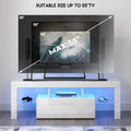 Led Tv Stand For Televisions Up To 55 Inchs,Modern Entertainment Center With Down Filp Door, Glass Shelf And High Glossy Uv Front Face, Tv Console Table For Living Room,Bedroom,White White White