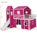 Full Size Loft Bed With Slide Pink Tent And Tower Pink Old Sku:Wf298771Aah Full Pink Solid Wood