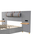 Full Size Upholstered Platform Bed With Two Outlets And Usb Charging Ports On Both Sides, Two Bedside Pillows, Storage Shelf, Velvet,Gray Full Gray Mdf Lvl