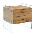 Double Drawer Bedside Table. The Board Surface Is Mdf Sticker, And Both Sides Are Transparent Tempered Glass. The Design Is Simple And Elegant, With Excellent Storage Functions. Wood 2 Drawers Mdf Glass