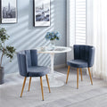 Modern Haze Blue Dining Chair Set Of 2 With Iron Tube Wood Color Legs, Shorthair Cushions And Comfortable Backrest, Suitable For Dining Room, Living Room, Cafe, Simple Structure. Blue Fabric
