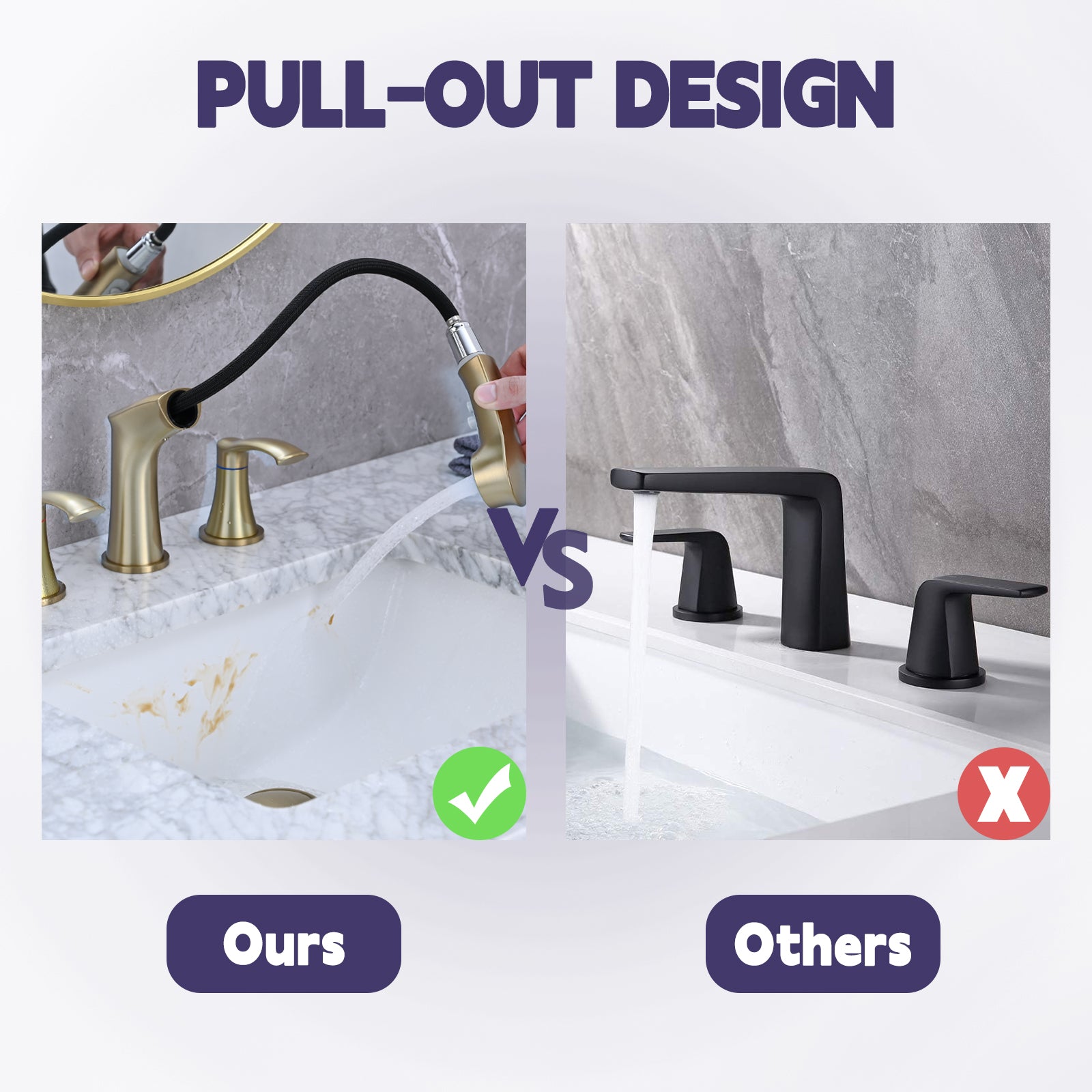 Widespread Pull Out Sprayer Bathroom Faucet, 2 Handle Bathroom Sink Faucet Two Brushed Gold Pull Out Deck Mounted Widespread Faucets Gold Stainless Steel