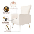 Velvet Accent Chair With Table, Wingback Arm Chair With Gold Legs, Upholstered Single Sofa For Living Room Bedroom, White White Velvet 1 Seat