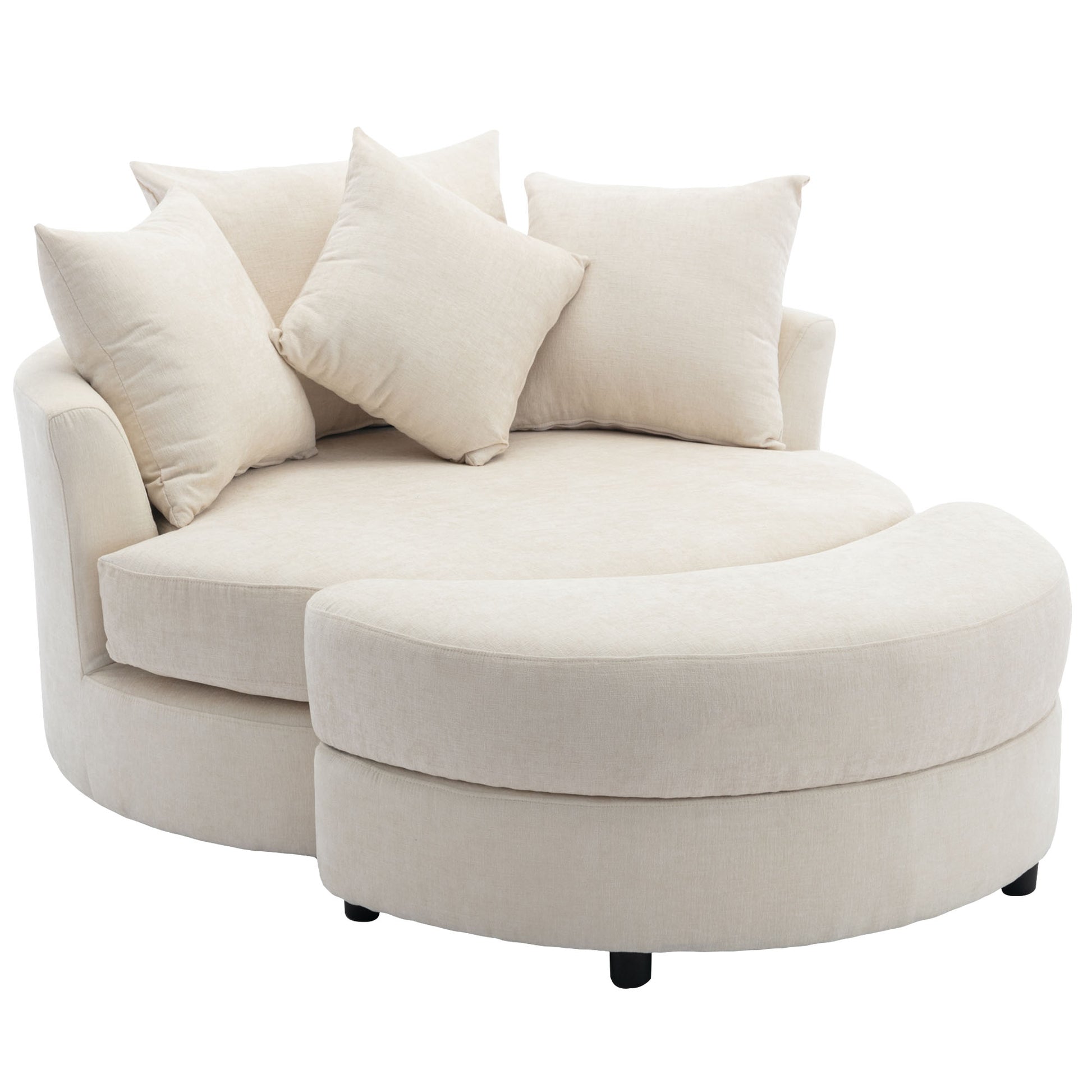 Orisfur. 360 Swivel Accent Barrel Chair With Storage Ottoman & 4 Pillows, Modern Chenille Leisure Chair Round Accent For Living Room, Cream Cream Foam Chenille