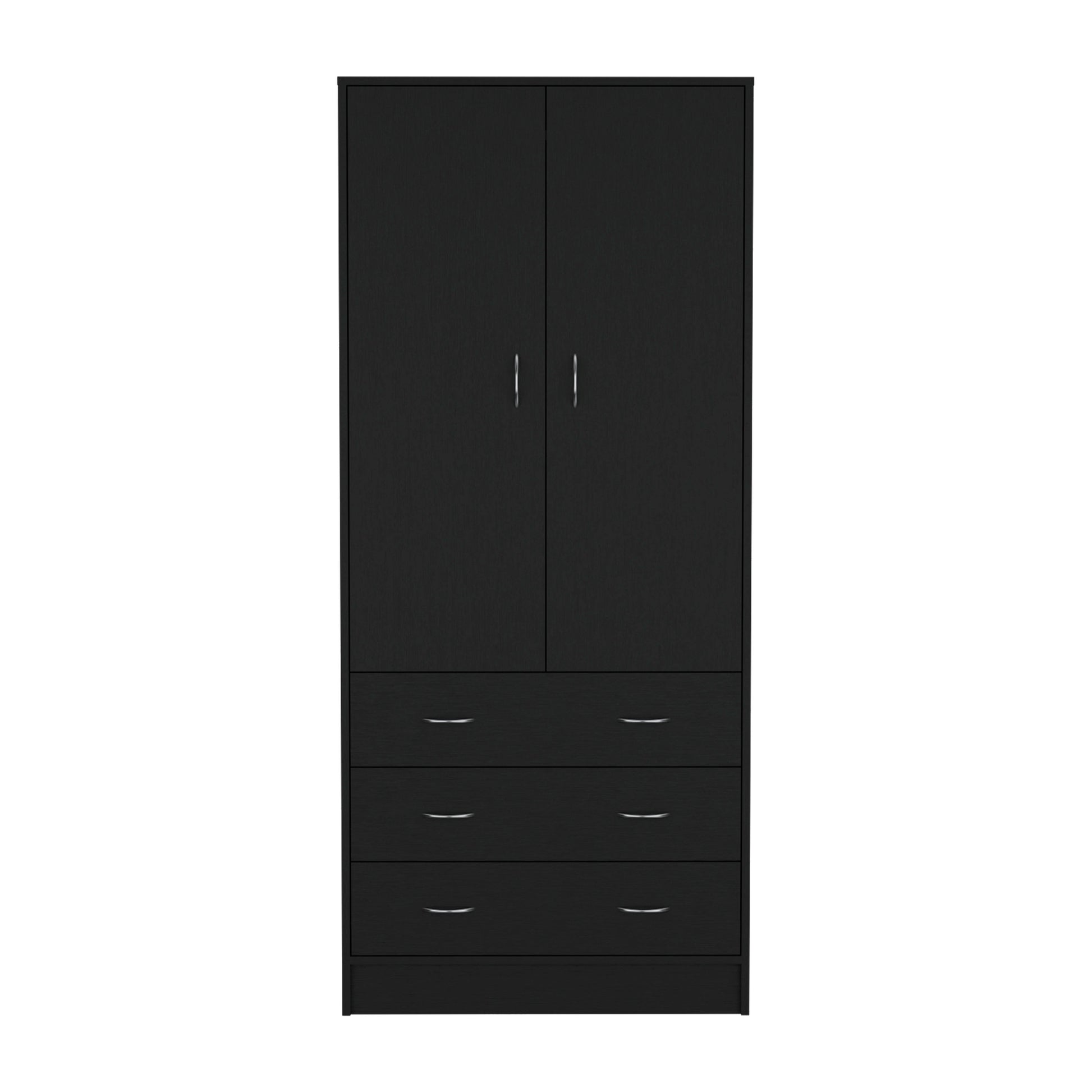 Armoire 71" H, With 2 Doors, 3 Drawers And 1 Hanging Rod, Black Black Solid Wood Mdf Engineered Wood