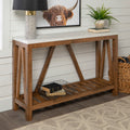 Farmhouse A Frame Faux Marble Entry Table With Lower Shelf Faux White Marble Walnut White Marble Mdf