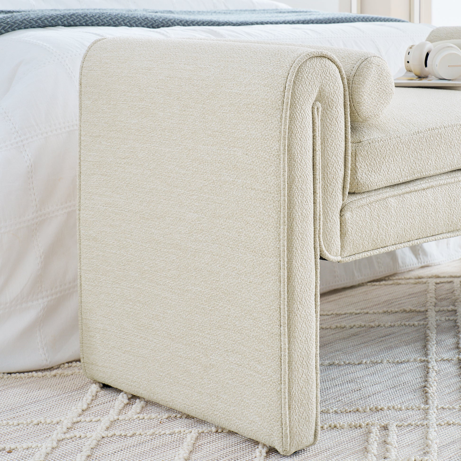 Bedroom Storage Stool, Linen Fabric Storage Stool, Large Storage Space, 50.39 Inches, Can Be Used For Bed End, Living Room, Entrance, Beige Beige Linen