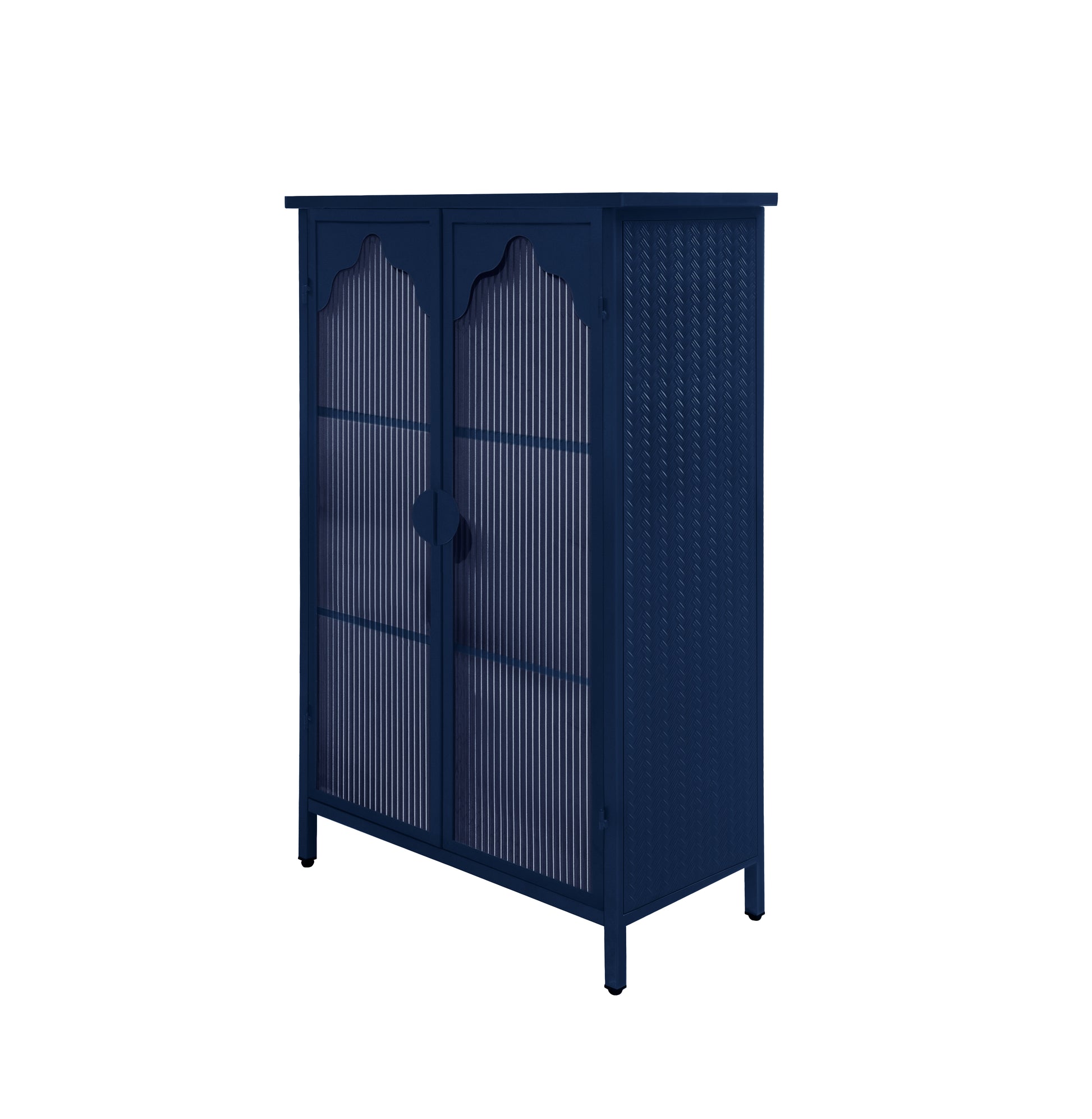 2 Doors Metal Storage Cabinet,Display Cabinet With Glass Doors,Metal Kitchen Sideboard Buffet Cabinet,Glass Storage Cabinet For Dining Room,Living Room,Bedroom Dark Blue Modern Iron