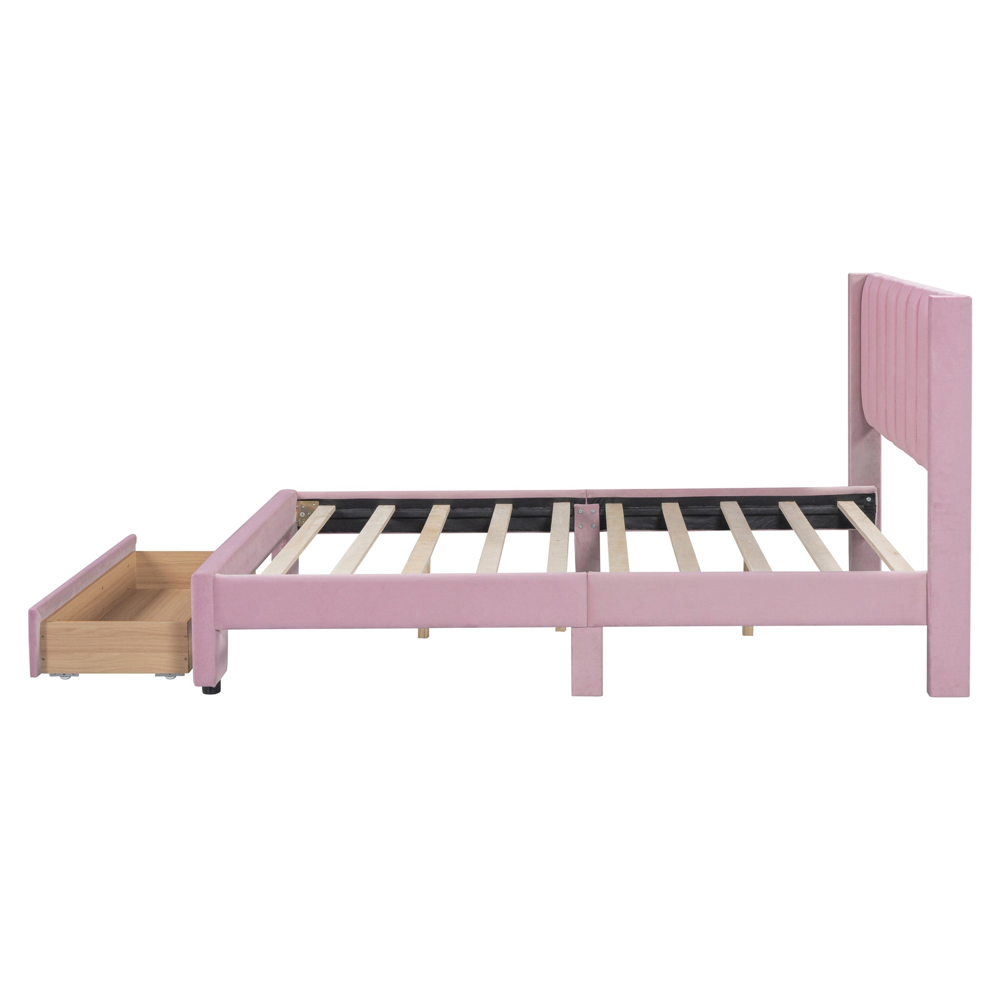 Full Size Storage Bed Velvet Upholstered Platform Bed With A Big Drawer Pink Old Sku:Wf296850Aah Full Pink Velvet