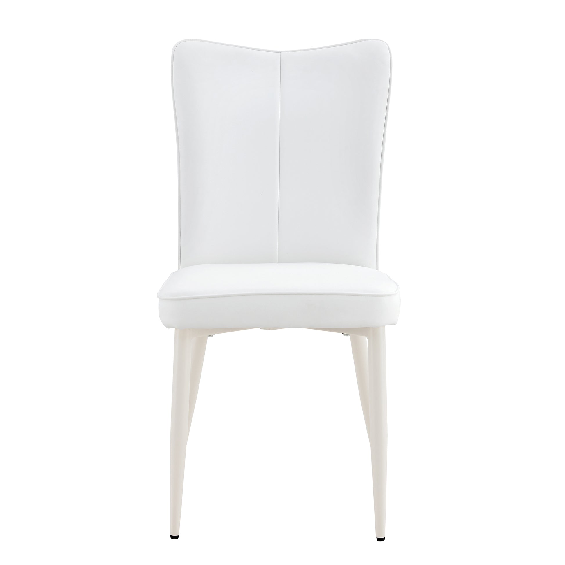 Modern Minimalist Dining Chair, White Pu Leather Curved Back And Seat Cushion, White Metal Chair Legs, Suitable For Dining Room, Bedroom, Living Room. A Set Of 2 Chairs. 008 White Pu