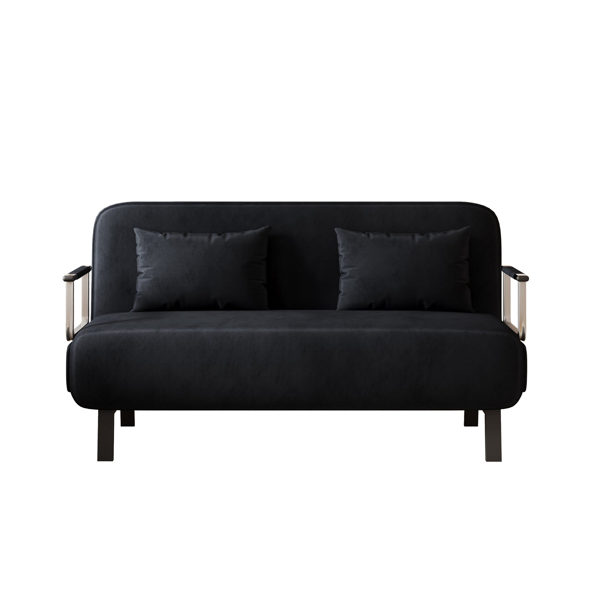 Velvet Black 55 Convertible Chair Bed, Tri Fold Sofa Bed With Adjustable Backrest & Pillow, Leisure Chaise Lounge Couch With Sturdy Steel Frame For Home & Office, Comfortable Sleeper Chair Black Velvet Metal Primary Living Space Medium Firm Contemporary