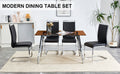 1 Table And 4 Chairs, Brown Tempered Glass Tabletop And Silver Metal Legs, Modern Minimalist Style Rectangular Glass Dining Table, Paired With 4 Modern Silver Metal Leg Chairs. 1123C 1162 Brown Seats 4 Glass