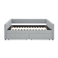 Queen Size Daybed With Two Drawers Trundle Upholstered Sofa Bed, With Vertical Stripes Linen Fabric, Grey 86.5