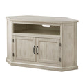 Rustic Style Wooden Corner Tv Stand With 2 Door Cabinet, White Antique White 50 59 Inches Solid Wood