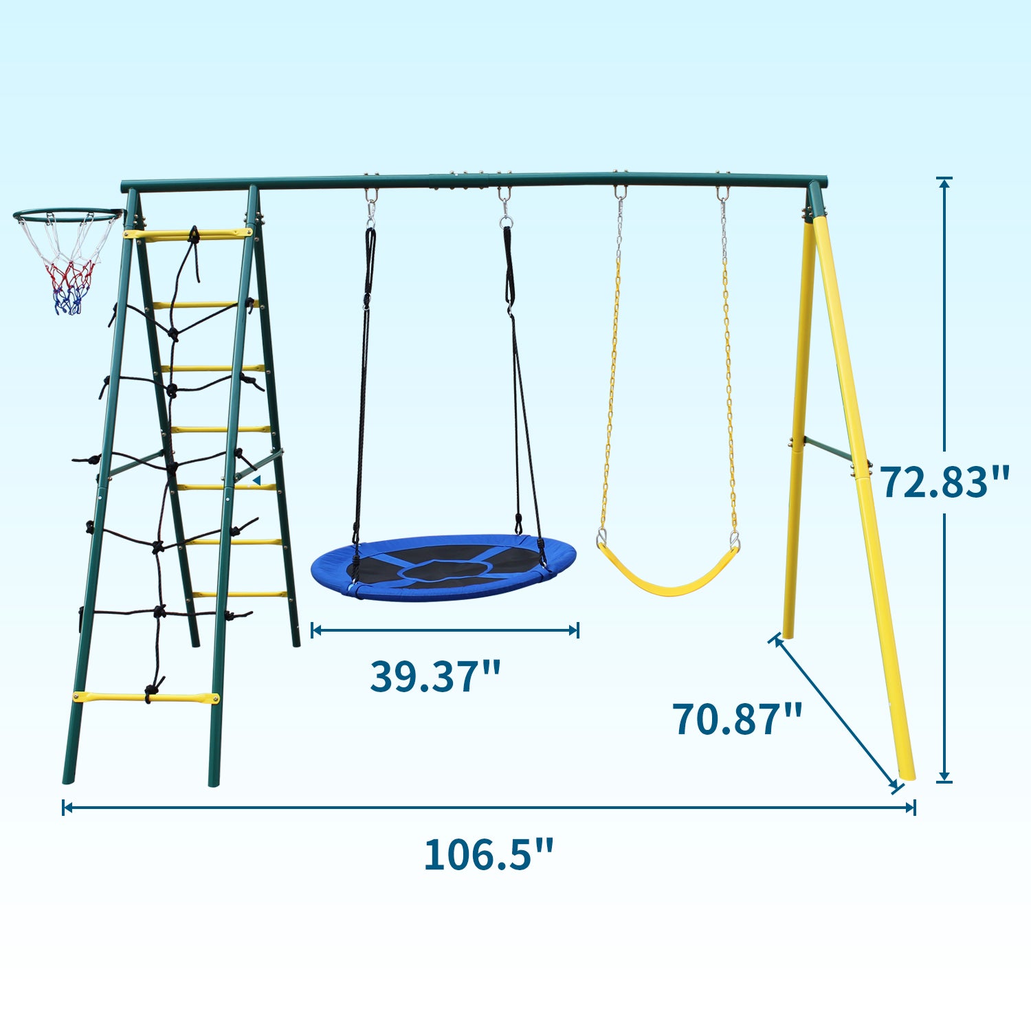 Swing Set For Kids Outdoor Backyard Playground Swing Set With Ladder And Basketball Hoop Blue 200 Lbs & Over 3 To 4 Years Steel Outdoor