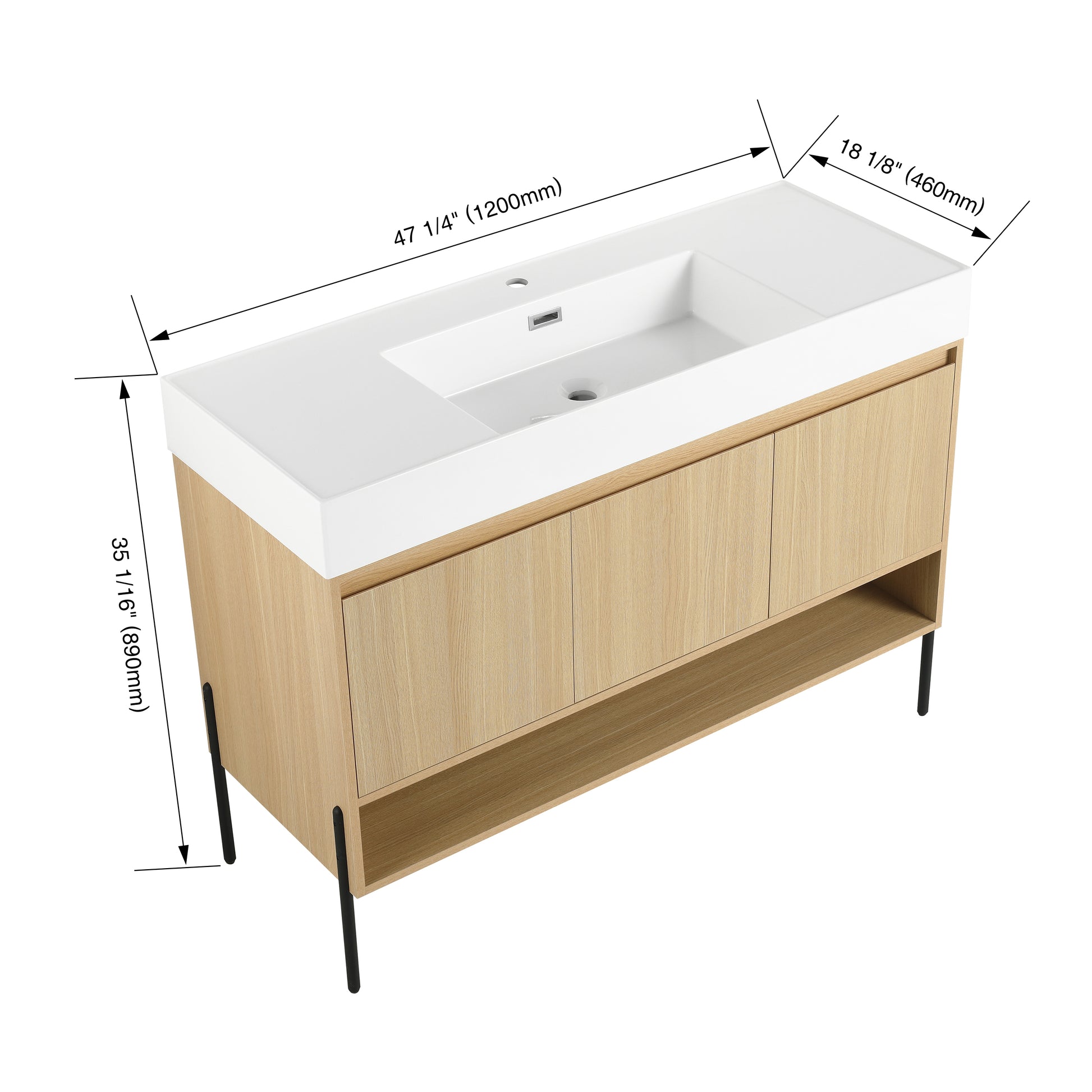 48" Bathroom Vanity Combo W Single Ceramic Sink, Modern Storage Cabinet Set 2 Door, Multilayer Solid Wood, Oak Oak Bathroom American Design Engineered Wood