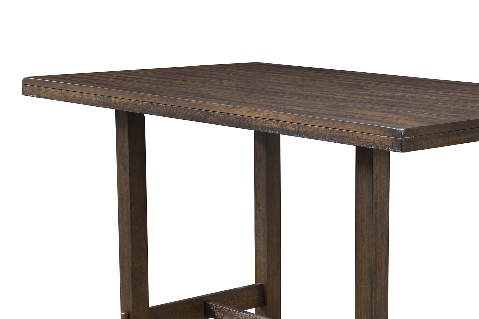 Wooden Rectangular Pub Height Dining Table With A Distressed Finish, Brown Brown Solid Wood