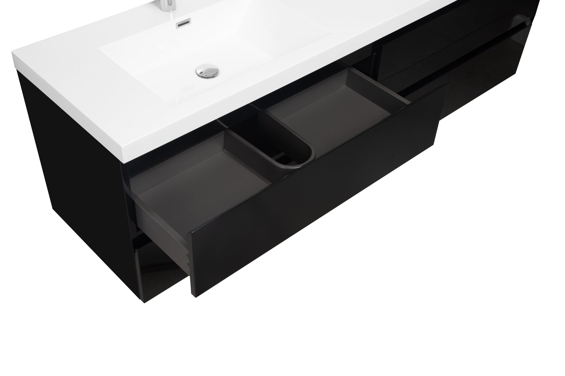 72" Floating Bathroom Vanity With Sink, Modern Wall Mounted Bathroom Storage Vanity Cabinet With 2 Resin Top Basin And 4 Soft Close Drawers, Glossy Black 24V11 72Gb 4 Black Bathroom Wall Mounted