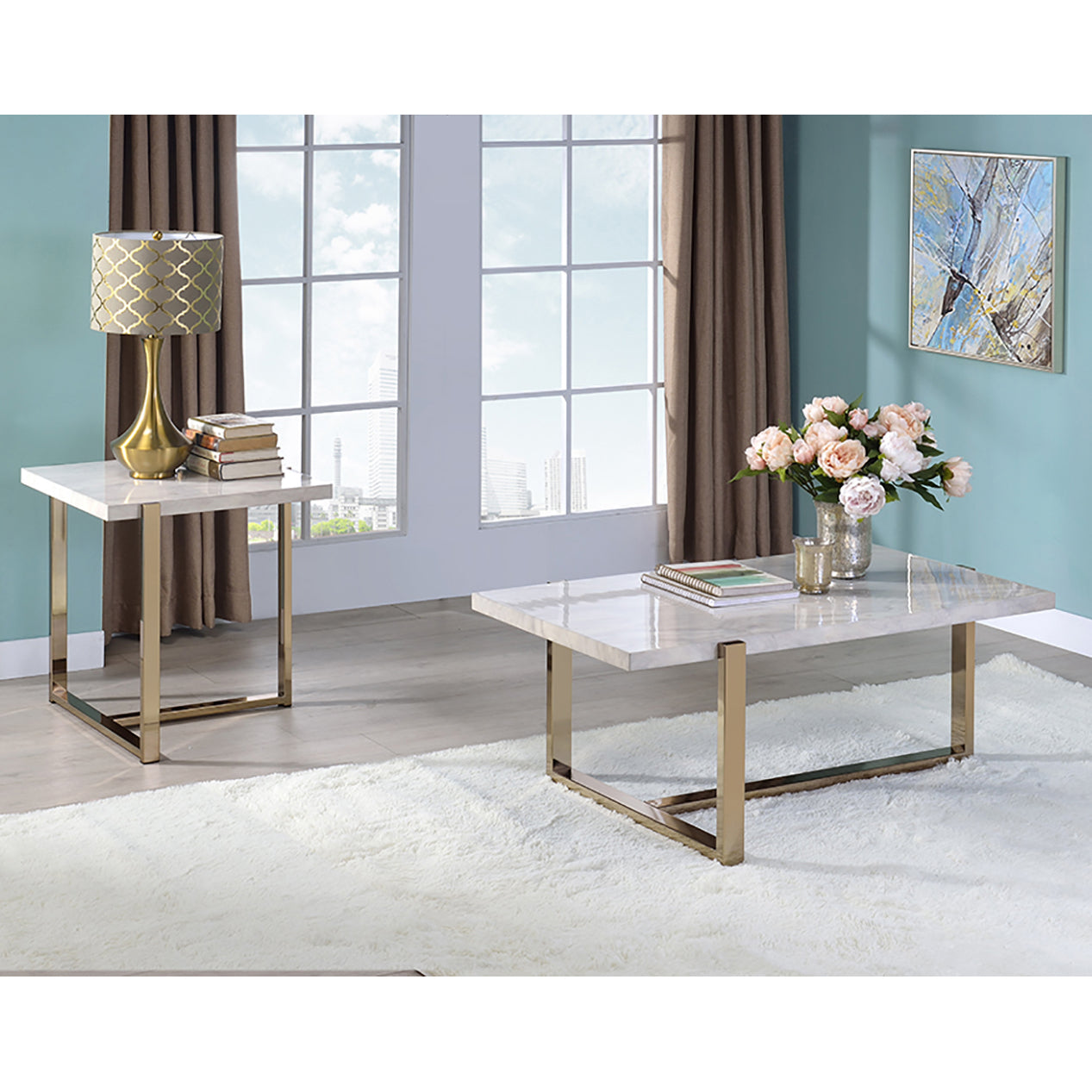 White And Champagne Coffee Table White Gold Marble Metal