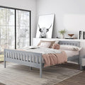 Queen Bed Frames With Headboard, Solid Wooden Platform Bed With Corner, Modern Low Profile Bed Frame, No Box Spring Needed, Grey Queen Grey Wood