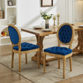 French Style Solid Wood Frame Antique Painting,Hand Pulled Buckle Decoration Velvet Artificial Leather Dining Chair With Trim ,Wood Legs,Steel Spring Inner,Set Of 2,Blue,Sw1739Bl Blue Dining Room American Design Dining Chairs Rubberwood Set Of 2 Foam