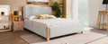 Modern Mid Century Queen Upholstered Platform Bed Frame With Tufted Headboard And Solid Wood Legs,No Box Spring Needed,Beige Box Spring Not Required Queen Beige Wood Bedroom Mid Century Modern,Modern Bed Frame Linen Wood