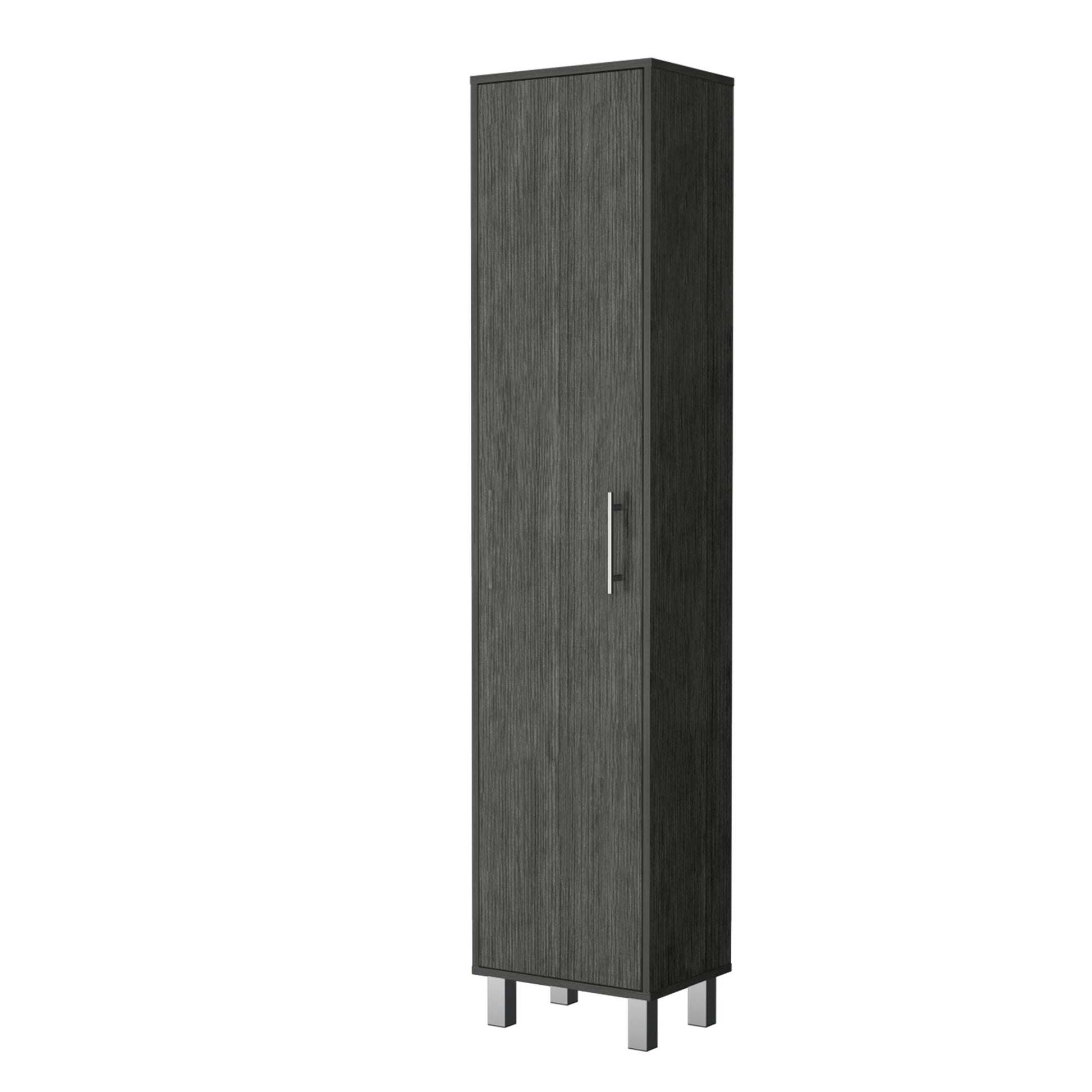 Lawen Tall Storage Cabinet, Single Door, 3 Broom Hangers Smoke Contemporary Particle Board Engineered Wood