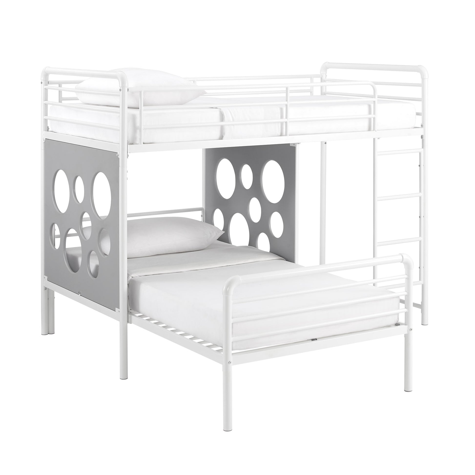 Modern Geo Cutout Colorful Twin L Shaped Bunk Bed White Cool Grey White Mdf Mdf