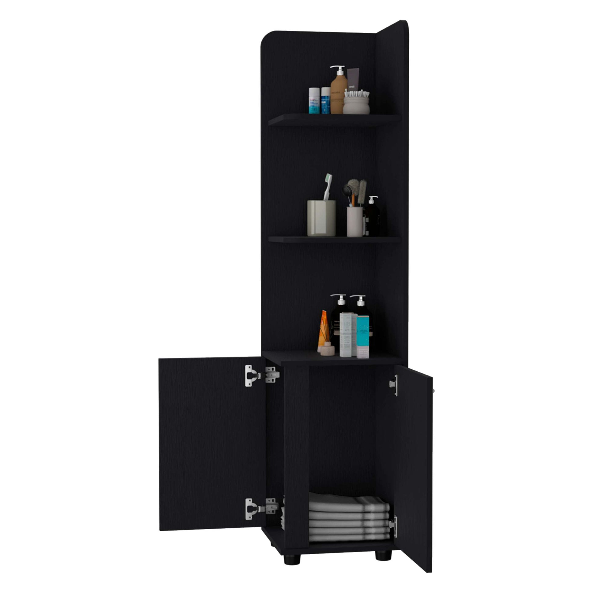 Black 2 Door Cabinet With 3 Corner Shelves Black 3 Bathroom Freestanding Melamine