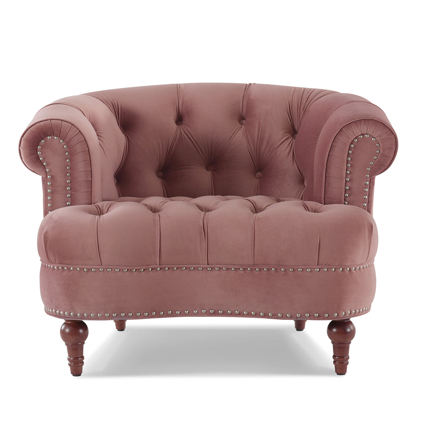 La Rosa Victorian Tufted Upholstered Accent Chair, Ash Rose Pink Velvet Pink Foam Velvet
