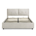 Queen Size Storage Upholstered Hydraulic Platform Bed With Integrated Headboard, Chenille Fabric, Beige Box Spring Not Required Queen Beige Bedroom Luxury,Modern Bed Frame Cotton Chenille Chenille