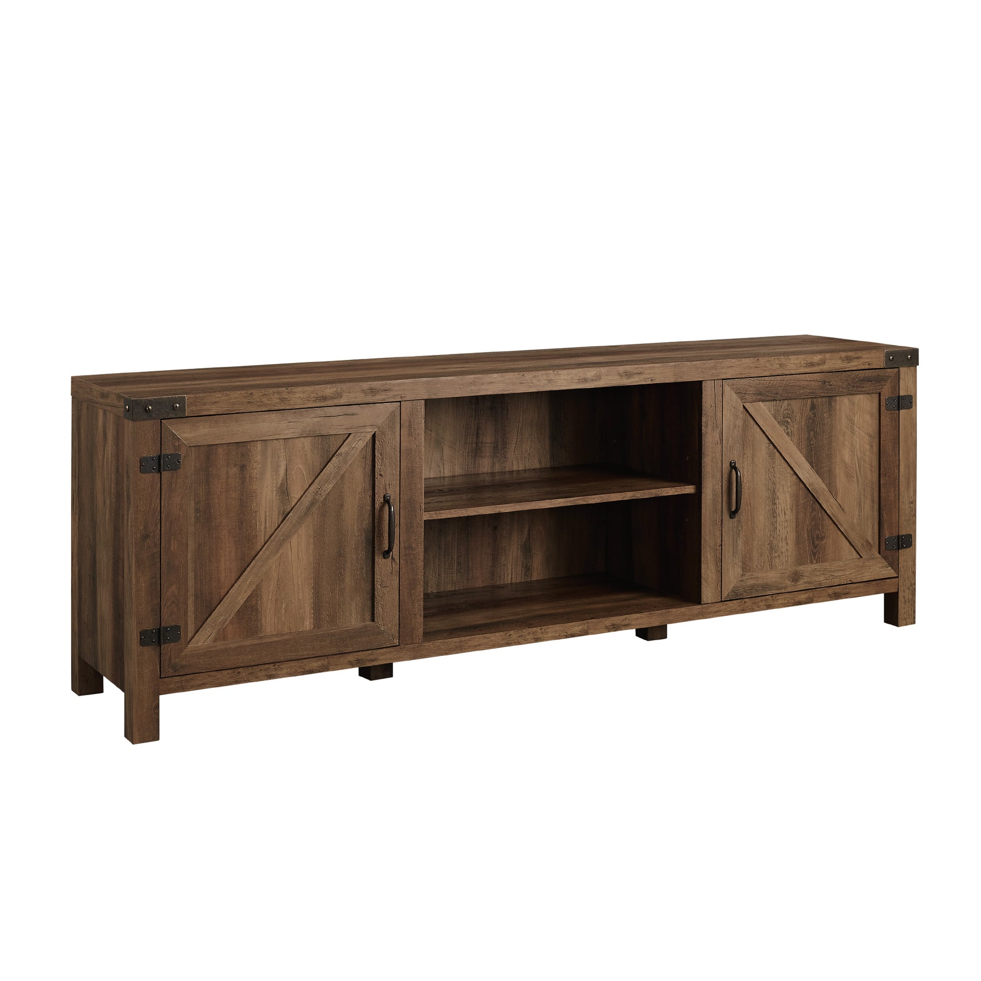 Rustic Farmhouse Double Barn Door 70" Tv Stand For 80" Tvs With Center Shelves Rustic Oak Oak Mdf