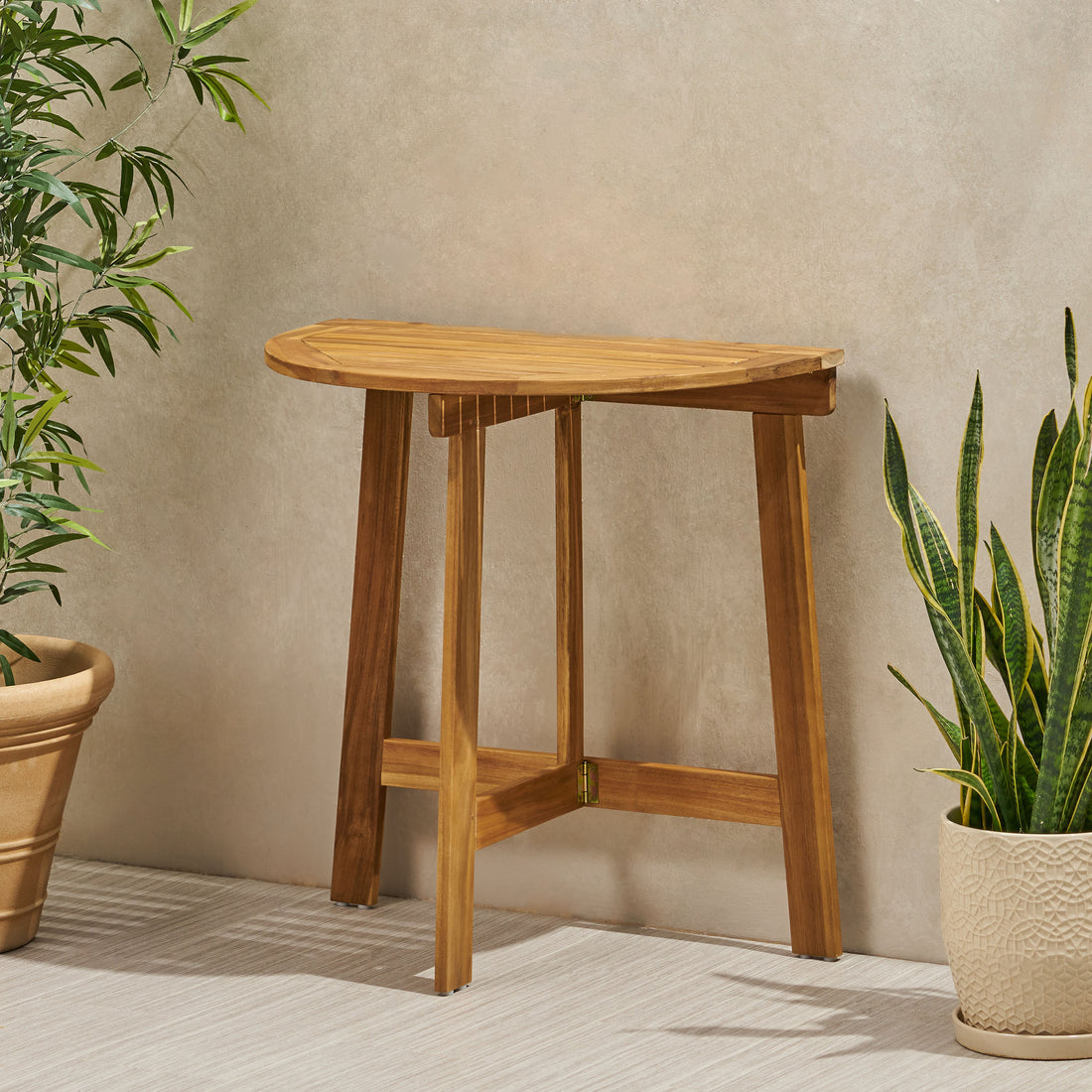 Westmont Half Round Bistro Table, Natural Natural Acacia Wood